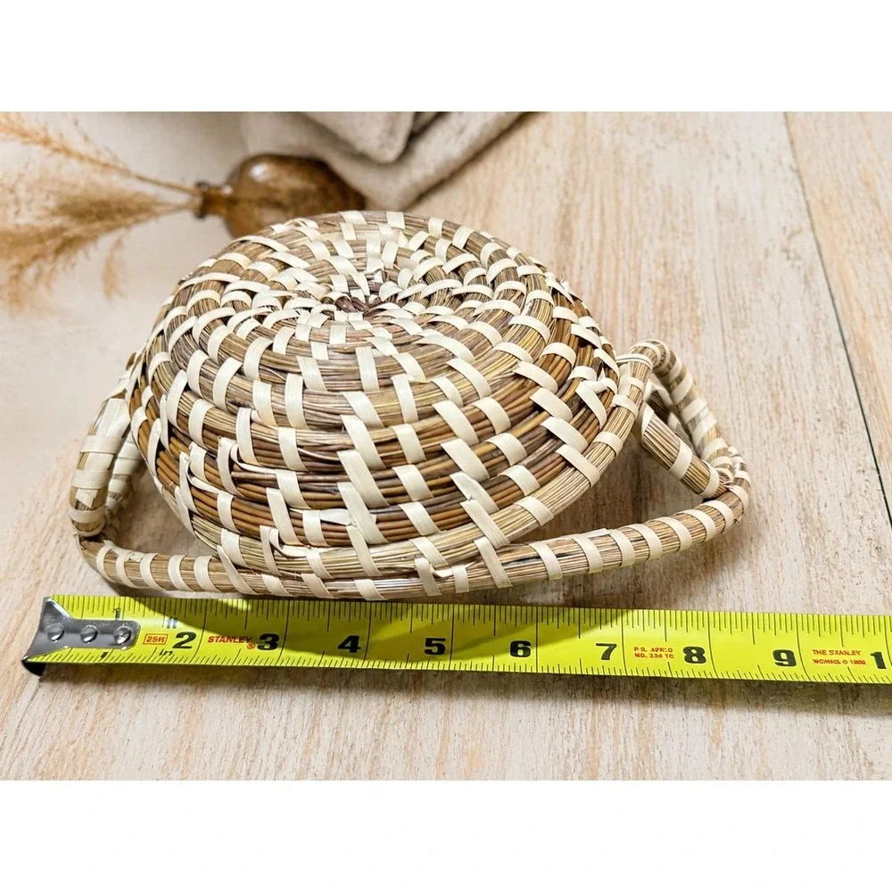 Vintage Gullah Sweetgrass Basket Coiled Lowcountry Folk Art Handwoven Handles
